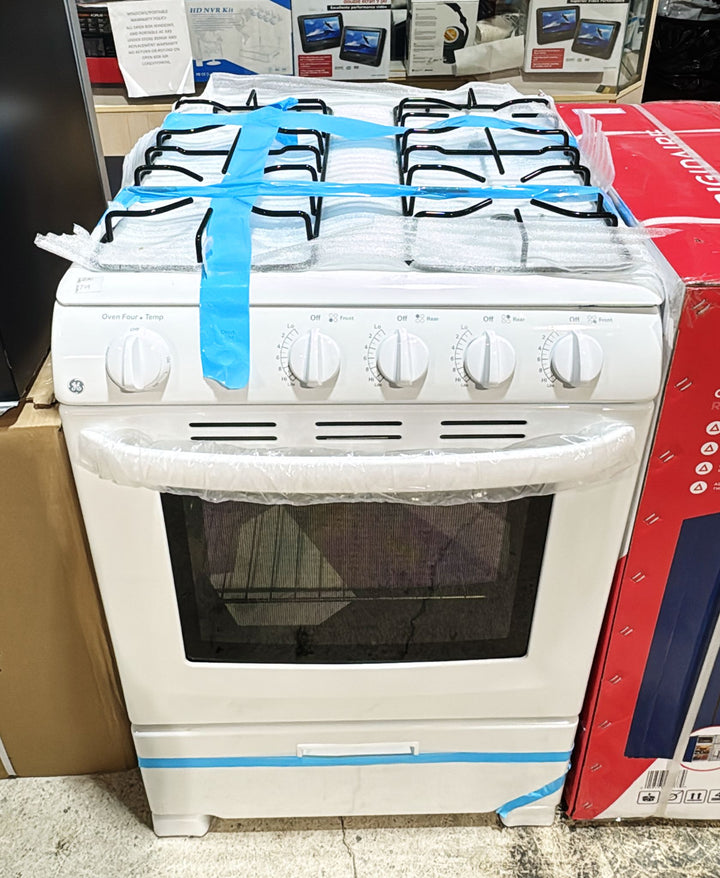 GE JCGAS300DMWW Range, 24" Exterior Width, Gas Range, Gas Burners, 4 Burners, 2.9 cu. ft. Capacity, Storage Drawer, 1 Ovens, 12K BTU, Front Controls, White colour