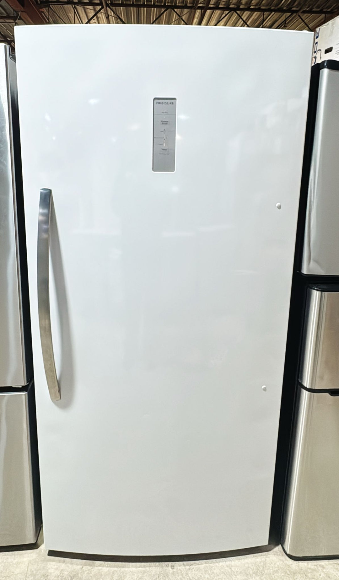 Frigidaire FFUE2024AW Upright Freezer, 33 inch Width, 20 cu. ft. Capacity, Automatic, ENERGY STAR Certified, Reversible Door, Interior Light