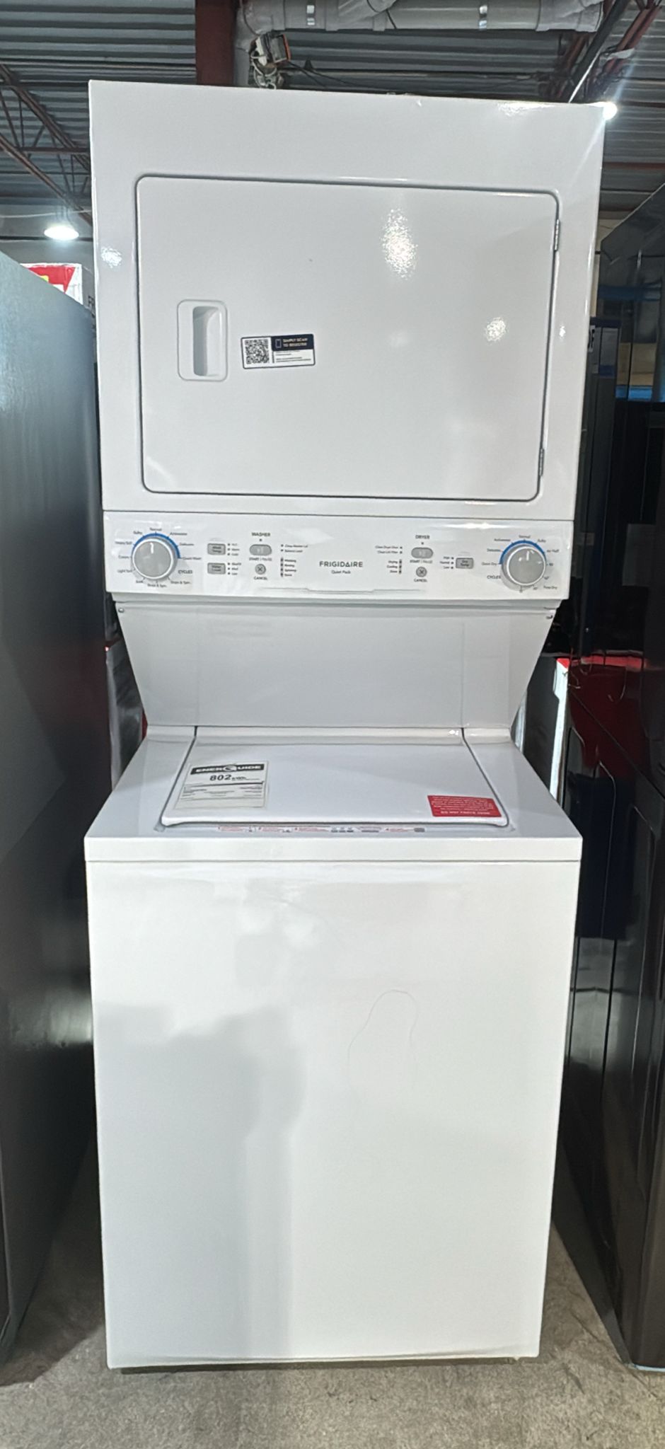 Frigidaire FLCE752CAW Laundry Center, Contains Agitator, White colour Washer: 4.5 cu. ft. Capacity, 27 inch Width, 10 Wash Cycles, 850 RPM Spin Speed