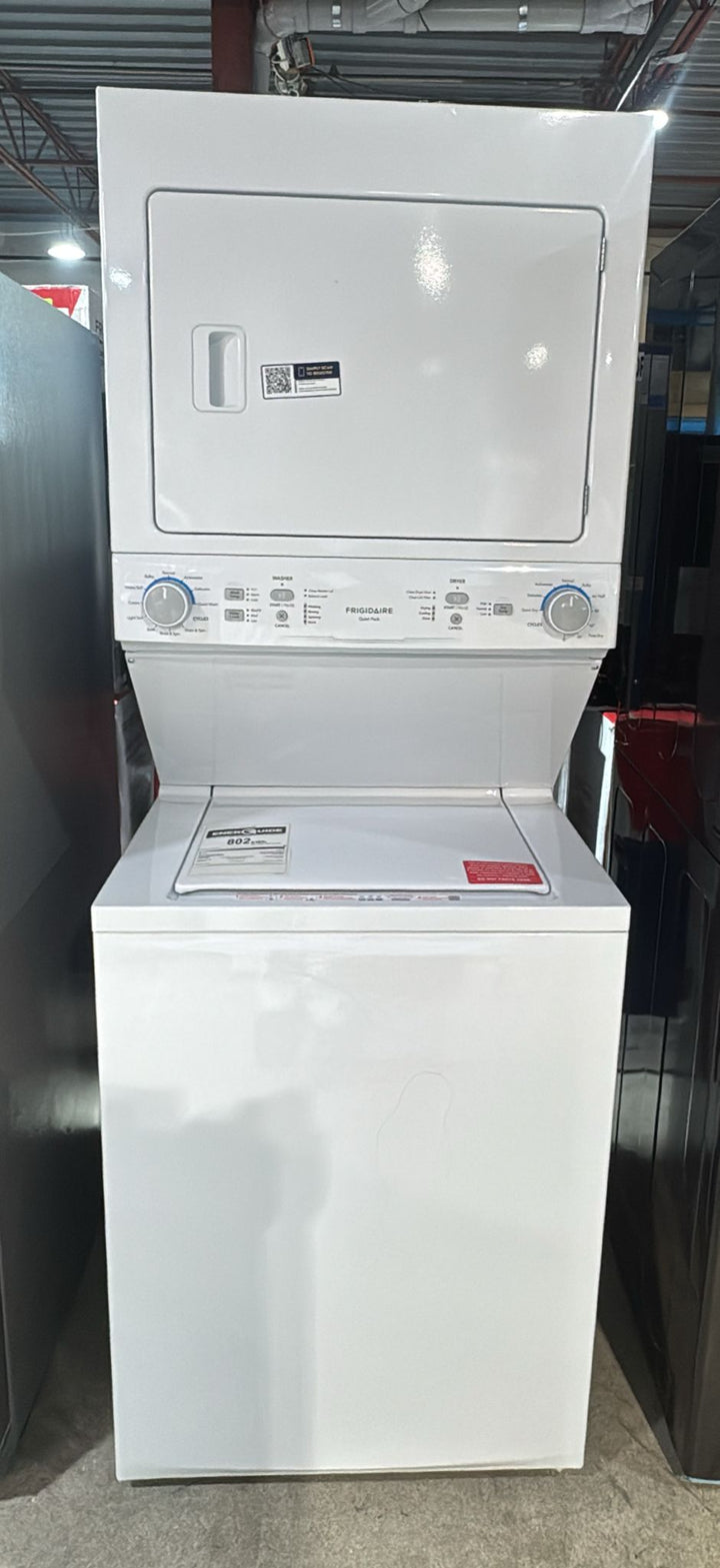 Frigidaire FLCE752CAW Laundry Center, Contains Agitator, White colour Washer: 4.5 cu. ft. Capacity, 27 inch Width, 10 Wash Cycles, 850 RPM Spin Speed