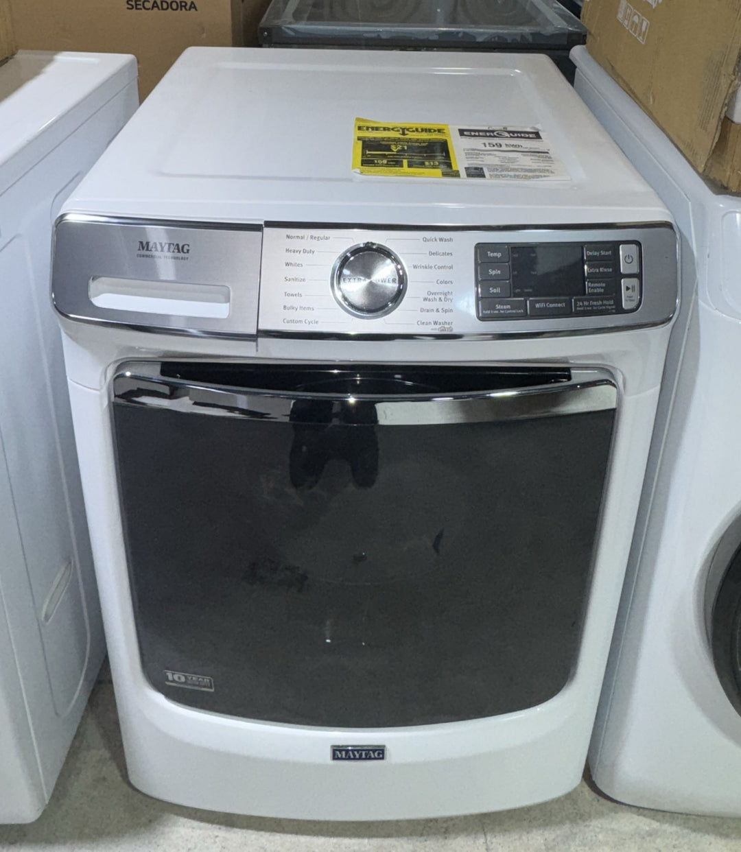 Maytag MHW8630HW Front Load Washer, 27 inch Width, 5.8 cu. ft. Washer Capacity, 1,200 RPM Washer Spin Speed, 14 Wash Cycles, 5 Temperature Settings, Water Heater, Steam Clean, ENERGY STAR Certified, Wifi Enabled, White colour