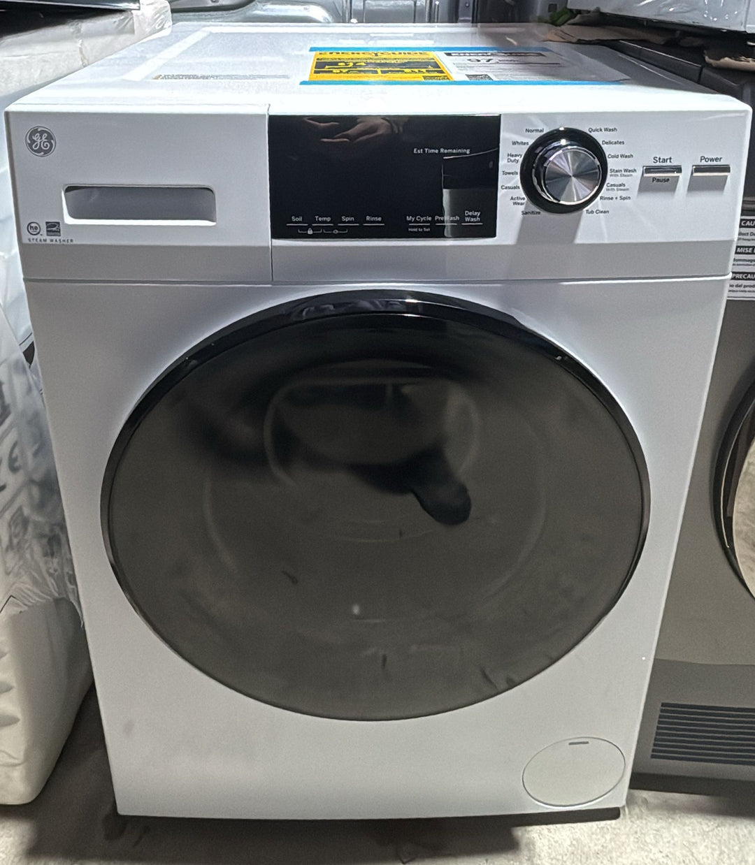 GE GFW148SSM1WW Front Load Washer, 24 inch Width, 2.8 cu. ft. Washer Capacity, 1,400 RPM Washer Spin Speed, 14 Wash Cycles, 5 Temperature Settings, Water Heater, Steam Clean, ENERGY STAR Certified, White colour