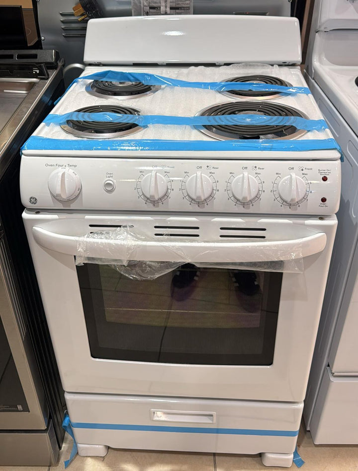 GE JCAS300DMWW Range, Electric, 24 inch Exterior Width, 4 Burners, 2.9 cu. ft. Capacity, Storage Drawer, 1 Ovens, White colour