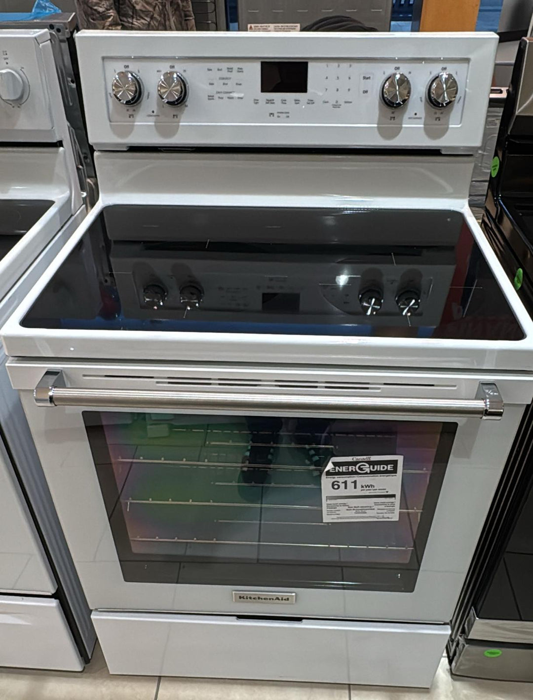 KitchenAid YKFEG500EWH Range, 30 inch Exterior Width, Electric, Self Clean, Convection, 5 Burners, 6.4 cu. ft. Capacity, Storage Drawer, 1 Ovens, White colour True European Convection