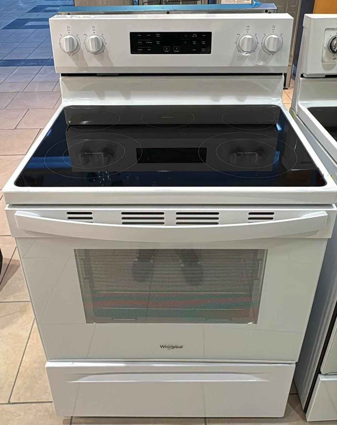 Whirlpool YWFES5030RW Electric Range, 5.3 cu. ft. Capacity, 30 inch Exterior Width, Convection, 5 Burners, Storage Drawer, Yes, Self Clean, 3,000 W Highest Element, White colour