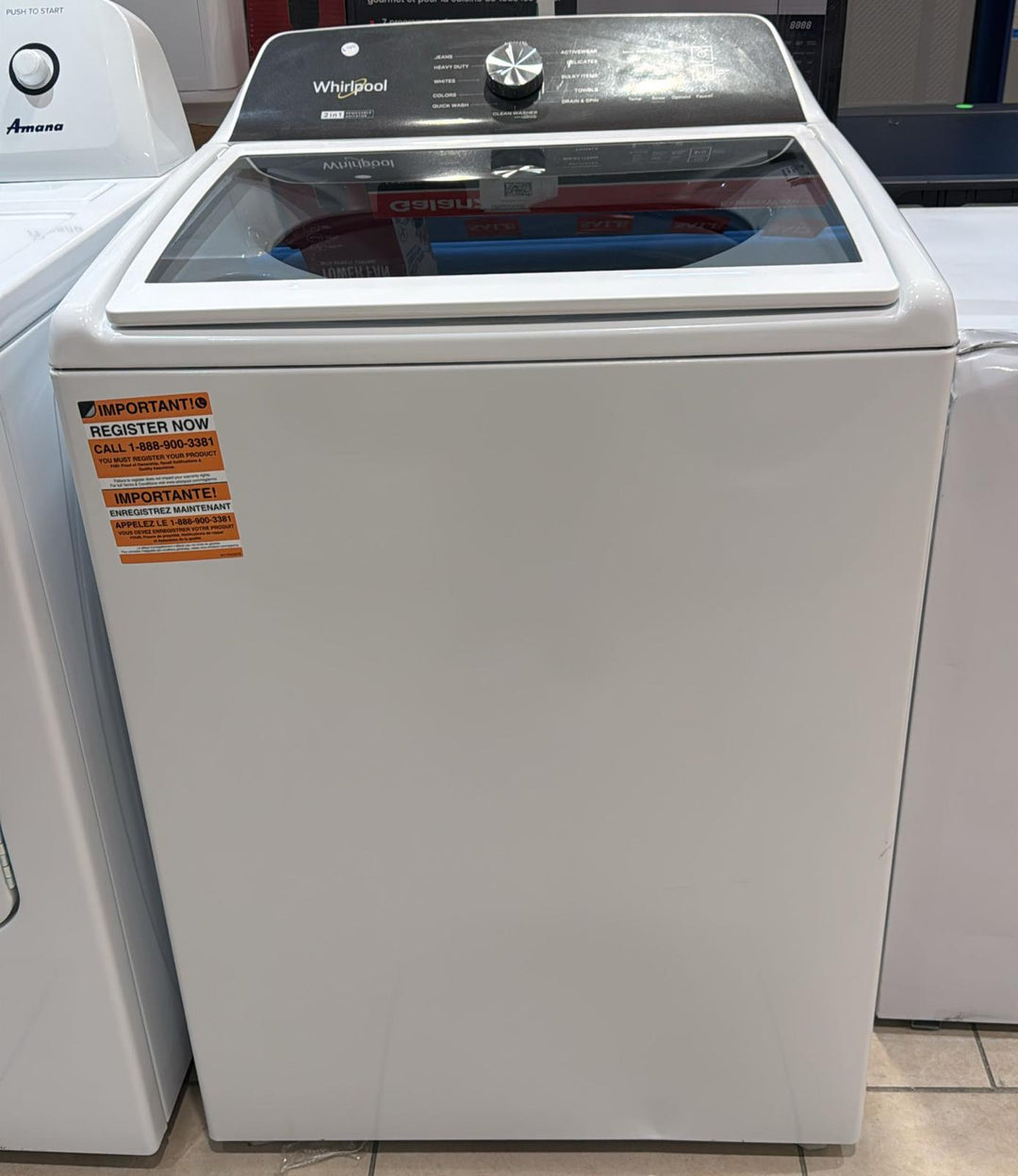 Whirlpool WTW5015LW Top Load Washer, 5.2 cu. ft. Washer Capacity, 12 Wash Cycles, 5 Temperature Settings, 770 RPM Washer Spin Speed, White colour (Contains Agitator), Water Faucet
