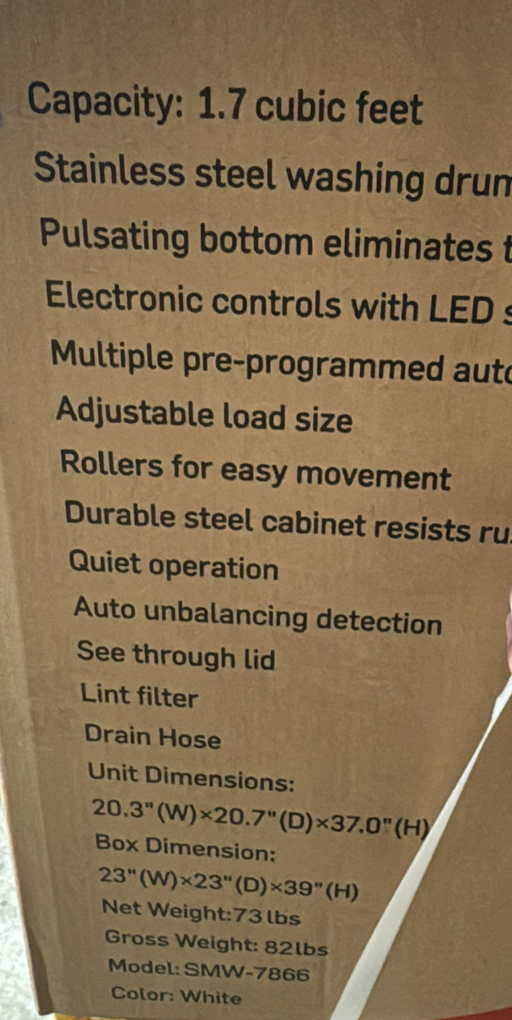 NU National SMW-7866 1.7 Cu Ft Top Load Washer White | Oxbury Warehouse