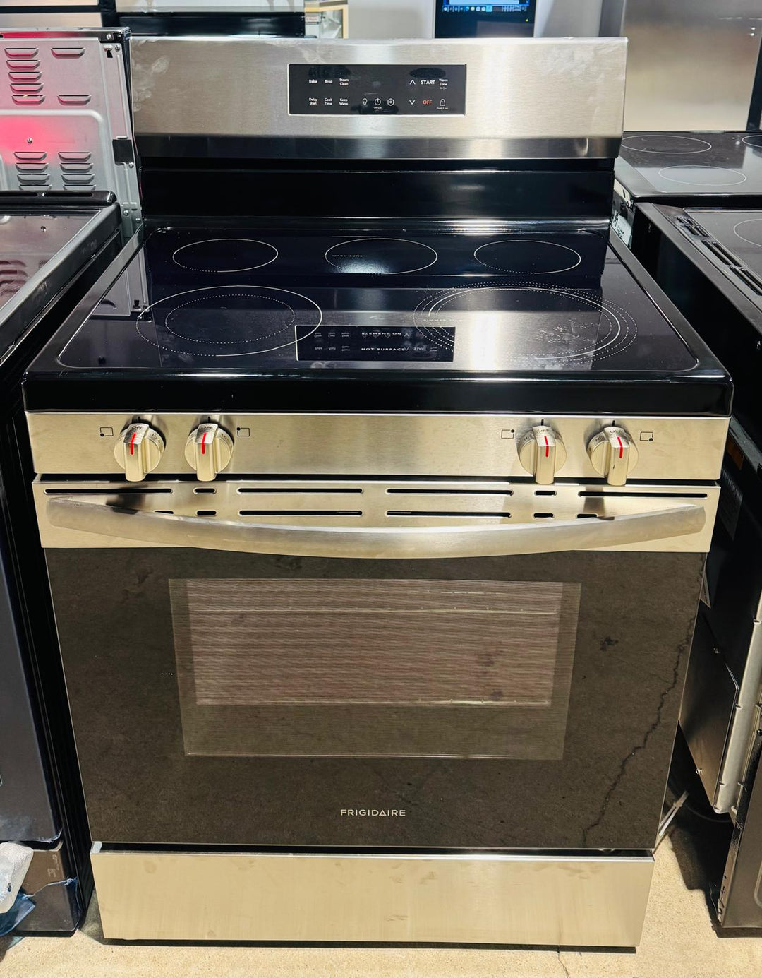 Frigidaire FCRE306CAS Electric Range, 5.3 cu. ft. Capacity, 30 inch Exterior Width, 5 Burners, Storage Drawer, Steam Clean, 3,200 W Highest Element, Stainless Steel colour Steam Clean