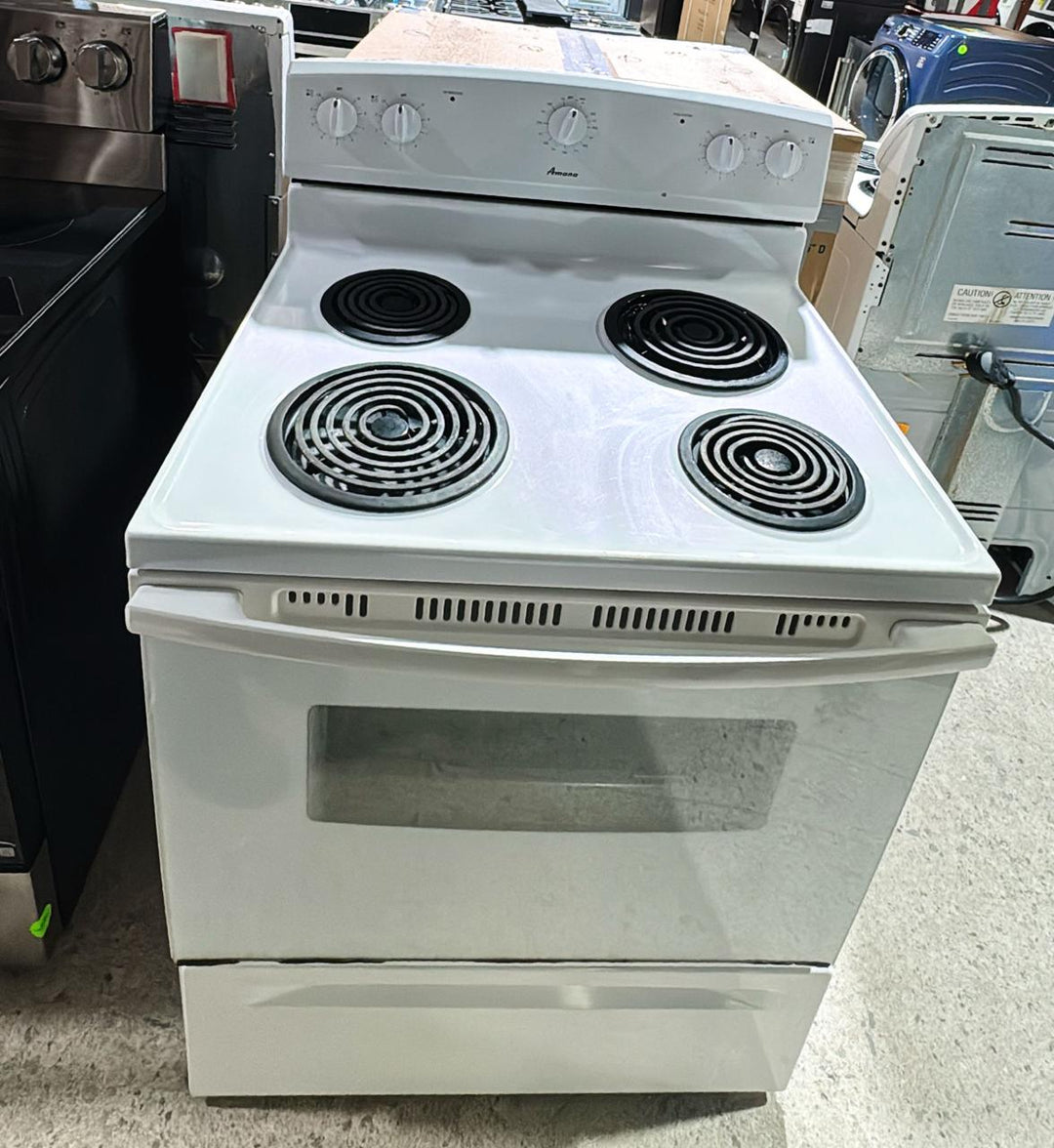 Amana YACR3230BCW Electric Range, Electric, 30 inch Exterior Width, 4 Burners, 4.8 cu. ft. Capacity, Storage Drawer, 1 Ovens, White colour
