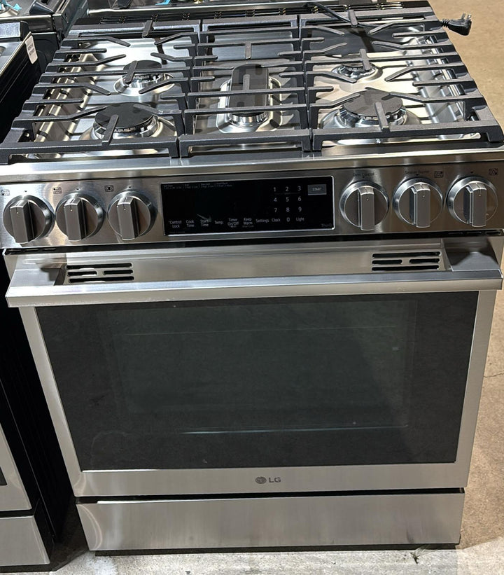 LG LSGL6335X Gas Range, 6.3 cu. ft. Capacity, 30 inch Exterior Width, Self Clean, Convection, 5 Burners, Storage Drawer, Air Fry, 20,000 BTU Highest Burner, Stainless Steel colour, EasyClean®, InstaView® Window, Probake Convection®, ThinQ Technology
