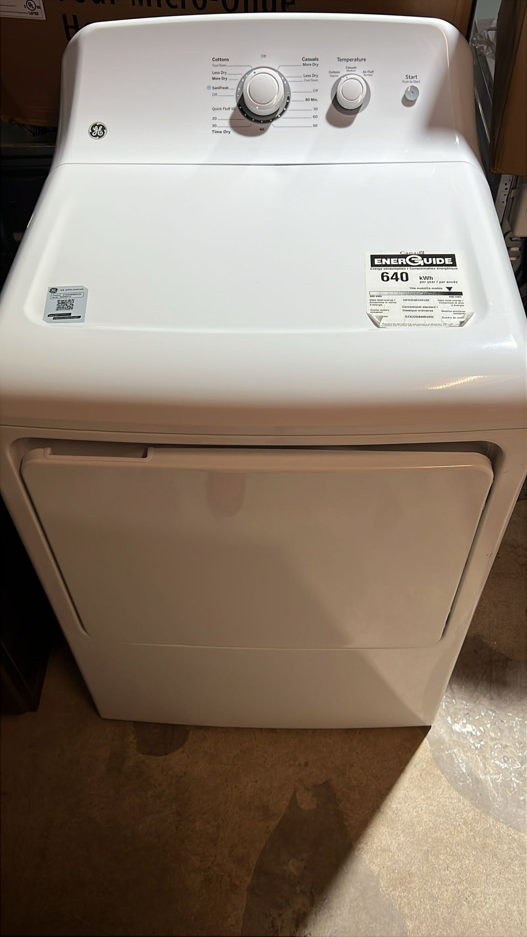 GE 27 Inch W, 6.2 cu.ft. Top Load Electric Dryer with Sani Fresh Cycle White Model # GTX22EBMRWW