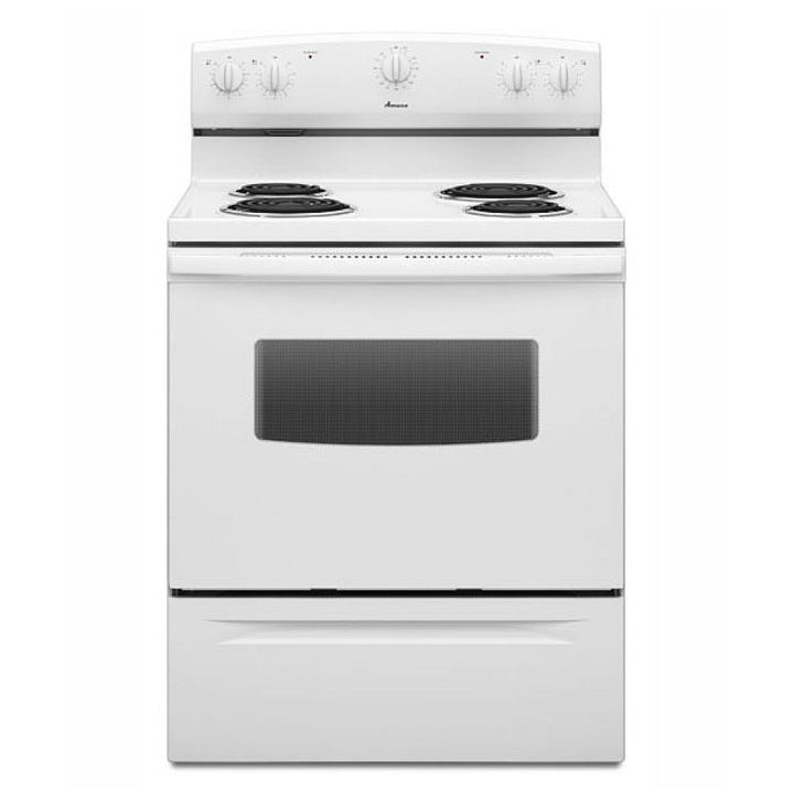 Amana YACR3230BCW Electric Range, Electric, 30 inch Exterior Width, 4 Burners, 4.8 cu. ft. Capacity, Storage Drawer, 1 Ovens, White colour