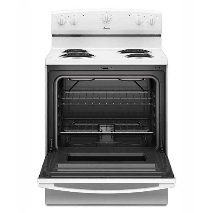 Amana YACR3230BCW Electric Range, Electric, 30 inch Exterior Width, 4 Burners, 4.8 cu. ft. Capacity, Storage Drawer, 1 Ovens, White colour