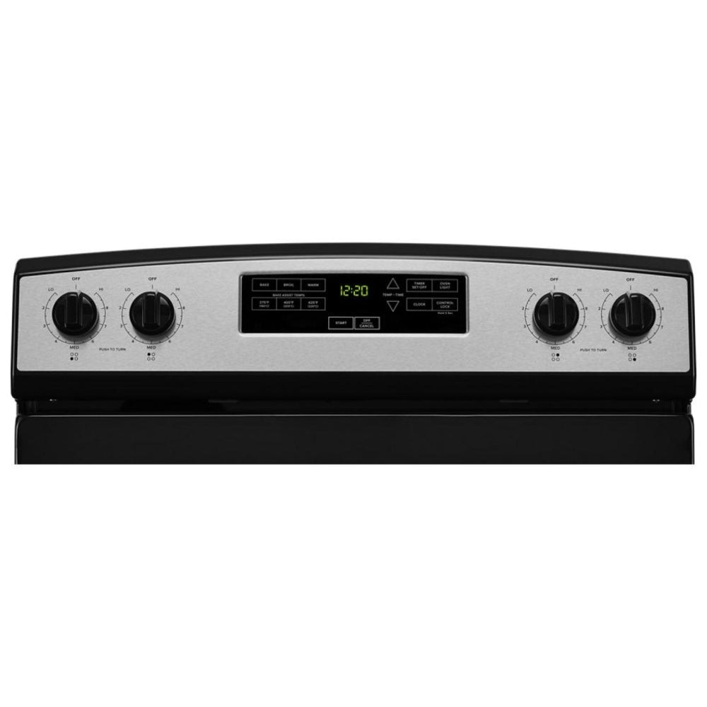 Amana YAER6203MSS Electric Range, 4.8 cu. ft. Capacity, 30 inch Exterior Width, 4 Burners, Storage Drawer, Manual Clean, 1,800 W Highest Element, Stainless Steel colour, Temp Assure™