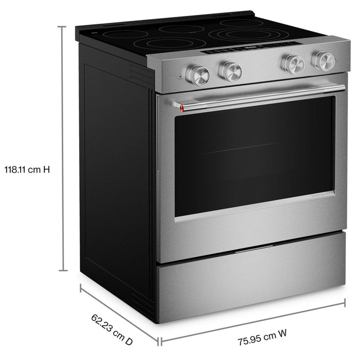 KitchenAid YKFES530SPS Electric Range, 5.3 cu. ft. Capacity, 30 inch Exterior Width, True Convection, 5 Burners, Storage Drawer, Air Fry, Manual Clean, 3,000 W Highest Element, FingerPrint Resistant Stainless Steel colour, Even-Heat™, PrintShield™ Finish