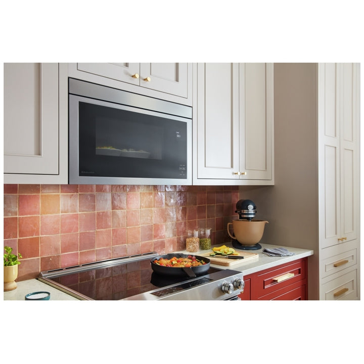 KitchenAid YKMMF330PPS Over the Range Microwave, 30 inch Exterior Width, 1.1 cu. ft. Capacity, 400 CFM, 1,000 W Watts, LED, Stainless Steel colour Flush Mount, Keep Warm, Steam Cook