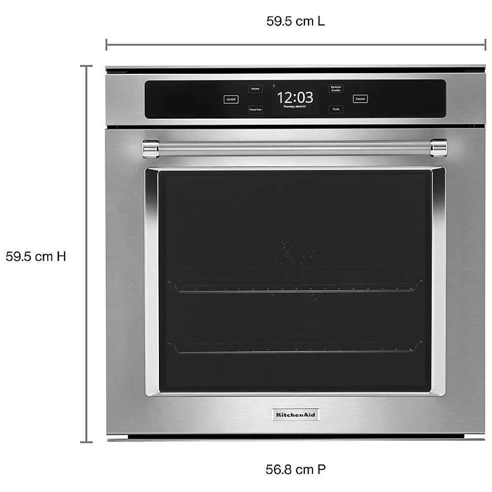 KitchenAid YKOSC504PPS Single Wall Oven, 24 inch Exterior Width, True Convection, 2.9 cu. ft. Capacity, Wifi Enabled, Stainless Steel colour Soft-Close Door, True European Convection