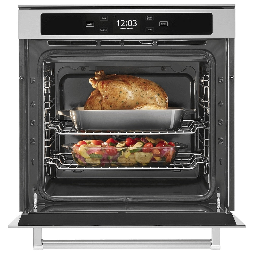KitchenAid YKOSC504PPS Single Wall Oven, 24 inch Exterior Width, True Convection, 2.9 cu. ft. Capacity, Wifi Enabled, Stainless Steel colour Soft-Close Door, True European Convection