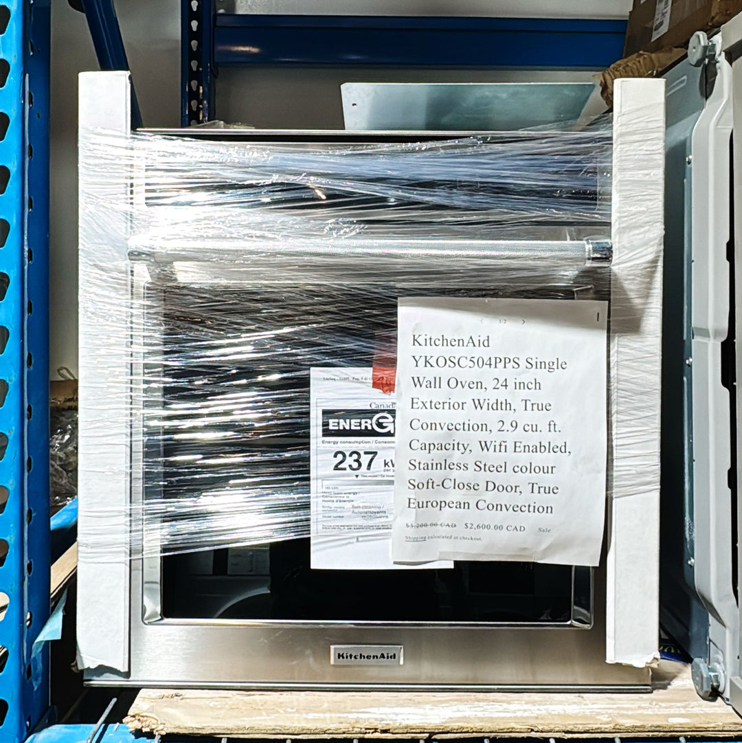 KitchenAid YKOSC504PPS Single Wall Oven, 24 inch Exterior Width, True Convection, Self Clean, 2.9 cu. ft. Capacity, Temperature Probe, Wifi Enabled, Air Fry, Stainless Steel colour Soft-Close Door