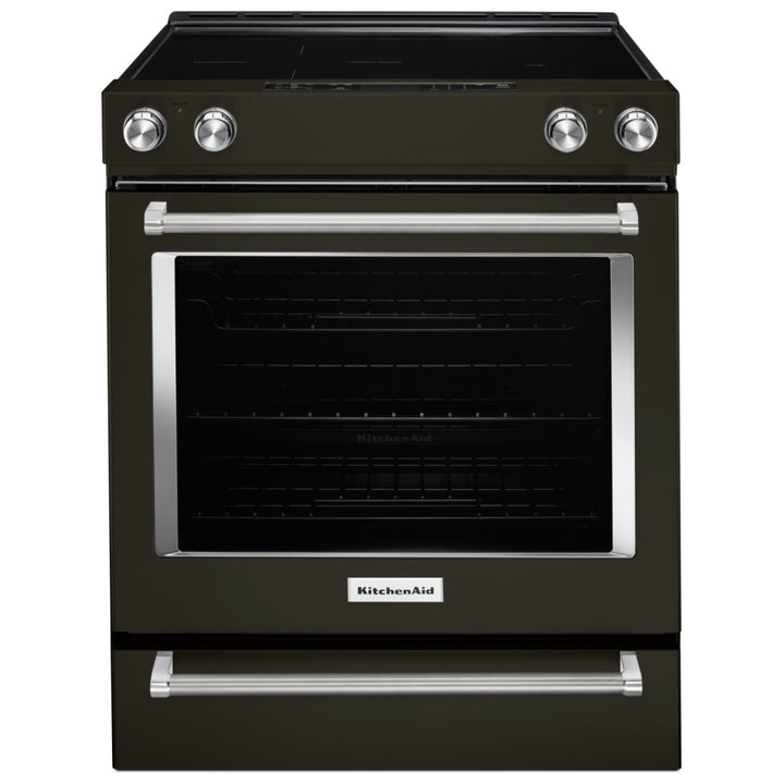 KitchenAid YKSEG700EBS7 Electric Range, 6.4 cu. ft. Capacity, 30" Exterior Width, True Convection, Storage Drawer, Self Clean, 3,200 W Highest Element, Black Stainless Steel, EasyConvect™ True European Convection, Steam Rack