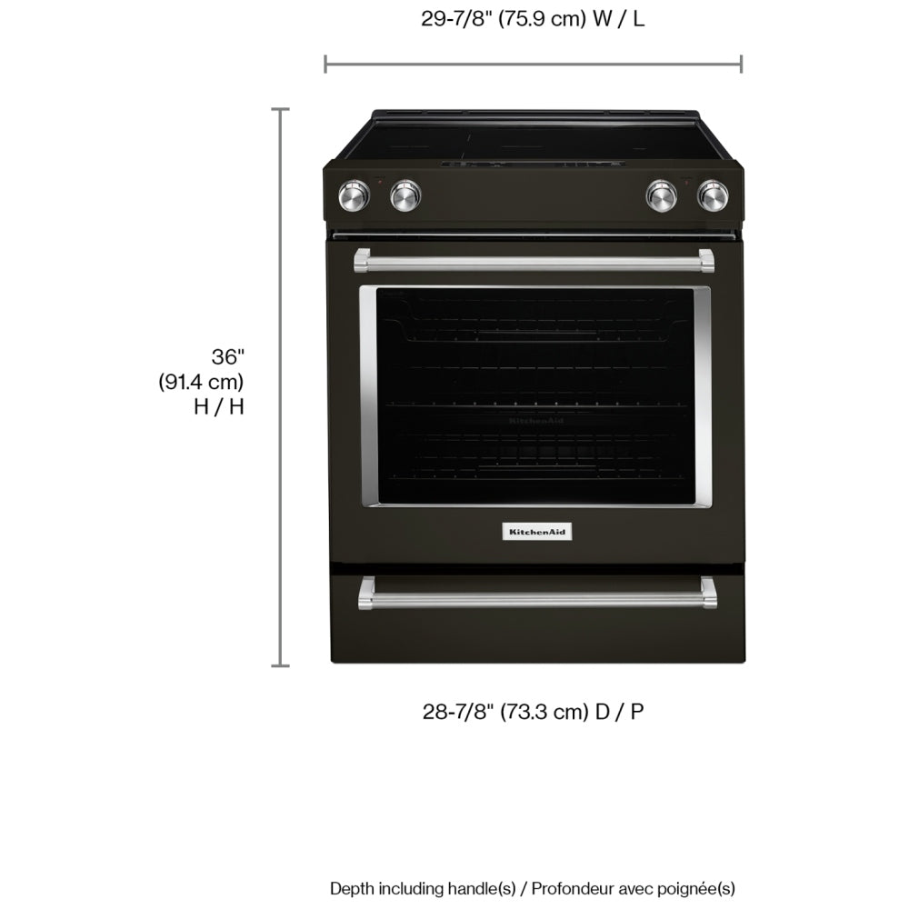 KitchenAid YKSEG700EBS7 Electric Range, 6.4 cu. ft. Capacity, 30" Exterior Width, True Convection, Storage Drawer, Self Clean, 3,200 W Highest Element, Black Stainless Steel, EasyConvect™ True European Convection, Steam Rack