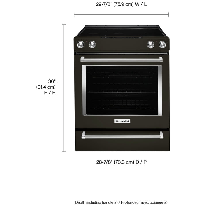 KitchenAid YKSEG700EBS7 Electric Range, 6.4 cu. ft. Capacity, 30" Exterior Width, True Convection, Storage Drawer, Self Clean, 3,200 W Highest Element, Black Stainless Steel, EasyConvect™ True European Convection, Steam Rack