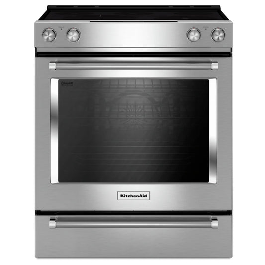 KitchenAid YKSEG700ESS Electric Range, 6.4 cu. ft. Capacity, 30 inch Exterior Width, True Convection, 5 Burners, Storage Drawer, Self Clean, 3,200 Watts Highest Burner Element, Stainless Steel color, Easy Convect™ True European Convection, Steam Rack
