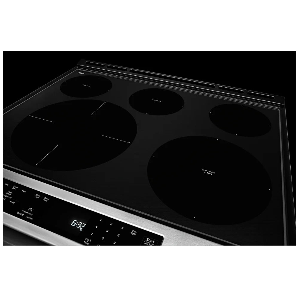 KitchenAid YKSEG700ESS Electric Range, 6.4 cu. ft. Capacity, 30 inch Exterior Width, True Convection, 5 Burners, Storage Drawer, Self Clean, 3,200 Watts Highest Burner Element, Stainless Steel color, Easy Convect™ True European Convection, Steam Rack