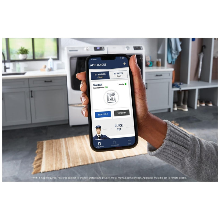 Maytag YMED7020RW Electric Dryer, 7.3 cu. ft. Dryer Capacity, 12 Dry Cycles, Steam Clean, 4 Temperature Settings, Vented, Stackable, Wifi Enabled, White colour