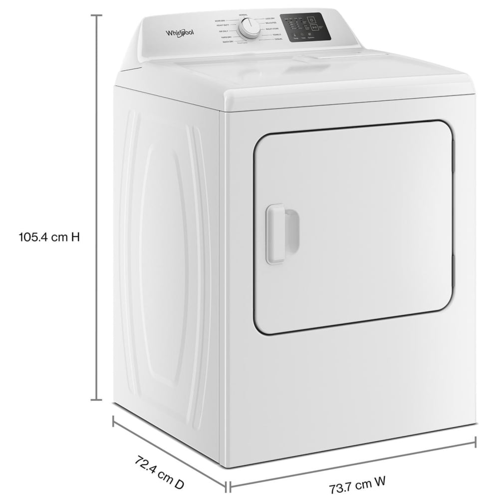Whirlpool YWED4105SW Electric Dryer, 7 cu. ft. Dryer Capacity, 11 Dry Cycles, 4 Temperature Settings, White color Auto Sensing