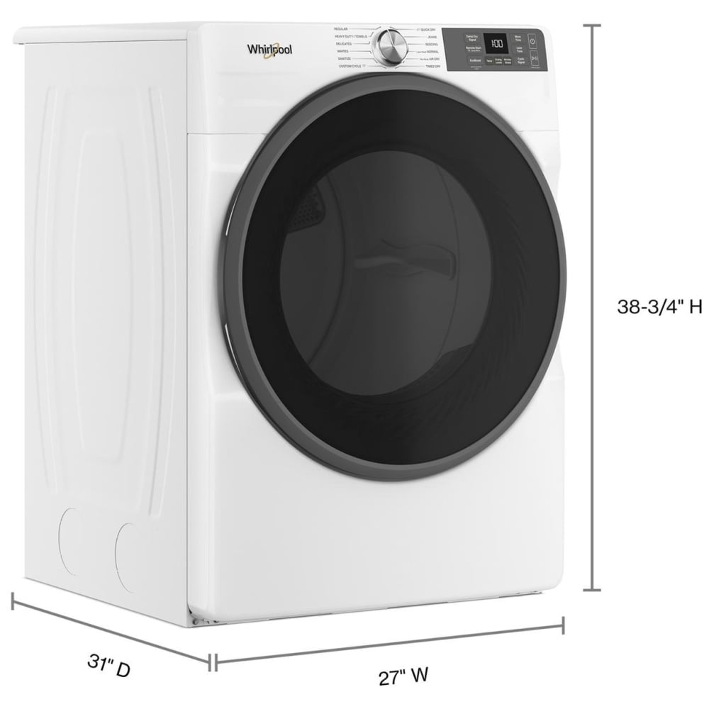 Whirlpool YWED5720RW Electric Dryer, 7.4 cu. ft. Dryer Capacity, 12 Dry Cycles, Stackable, Wifi Enabled, White color