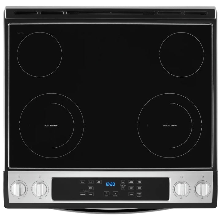 Whirlpool YWEE515S0LS Electric Range, 4.8 cu. ft. Capacity, 30 inch Exterior Width, 4 Burners, Storage Drawer, Self Clean, 3,000 W Highest Element, Stainless Steel colour, FlexHeat™ Elements, Frozen Bake
