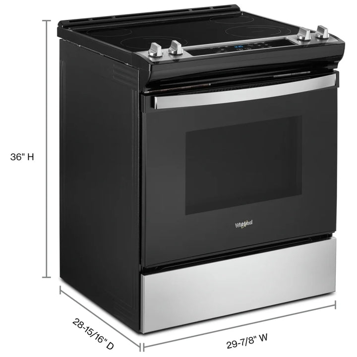 Whirlpool YWEE515S0LS Electric Range, 4.8 cu. ft. Capacity, 30 inch Exterior Width, 4 Burners, Storage Drawer, Self Clean, 3,000 W Highest Element, Stainless Steel colour, FlexHeat™ Elements, Frozen Bake