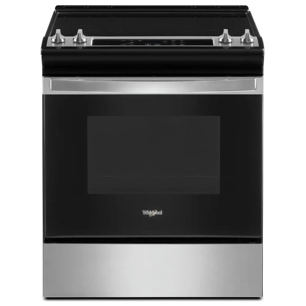 Whirlpool YWEE515S0LS Electric Range, 4.8 cu. ft. Capacity, 30 inch Exterior Width, 4 Burners, Storage Drawer, Self Clean, 3,000 Watts Highest Burner Element, Stainless Steel color, FlexHeat™ Elements, Frozen Bake