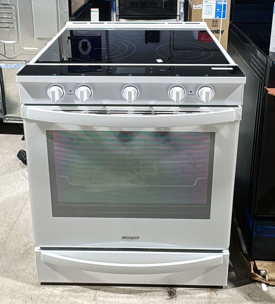Whirlpool YWEE750H0HW Electric Range, 6.4 cu. ft. Capacity, 30 inch Exterior Width, True Convection, 5 Burners, Storage Drawer, Yes, Self Clean, 3,000 W Highest Element, White colour, FlexHeat™ Elements, Frozen Bake™ True European Convection