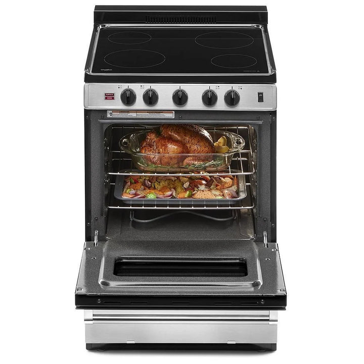 Whirlpool YWFE50M4HS Electric Range, 2.96 cu. ft. Capacity, 24 inch Exterior Width, 4 Burners, Storage Drawer, Manual Clean, 2,000 W Highest Element, Stainless Steel colour, Upswept SpillGuard™
