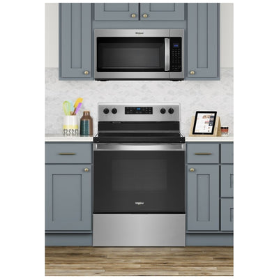 Whirlpool YWFE515S0JS Electric Range, 5.3 cu. ft. Capacity, 30 inch Exterior Width, 4 Burners, Storage Drawer, Self Clean, 3,000 W Highest Element, Stainless Steel colour