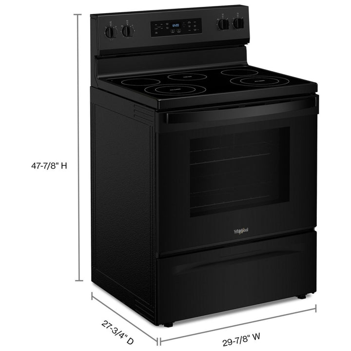 Whirlpool YWFES3330RB Electric Range, 5.3 cu. ft. Capacity, 30 inch Exterior Width, 5 Burners, Storage Drawer, Steam Clean, 3,000 W Highest Element, Black colour, FlexHeat™ Elements