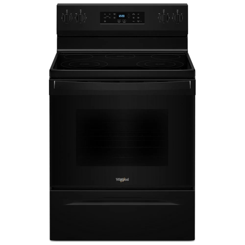 Whirlpool YWFES3330RB Electric Range, 5.3 cu. ft. Capacity, 30 inch Exterior Width, 5 Burners, Storage Drawer, Steam Clean, 3,000 W Highest Element, Black colour, FlexHeat™ Elements