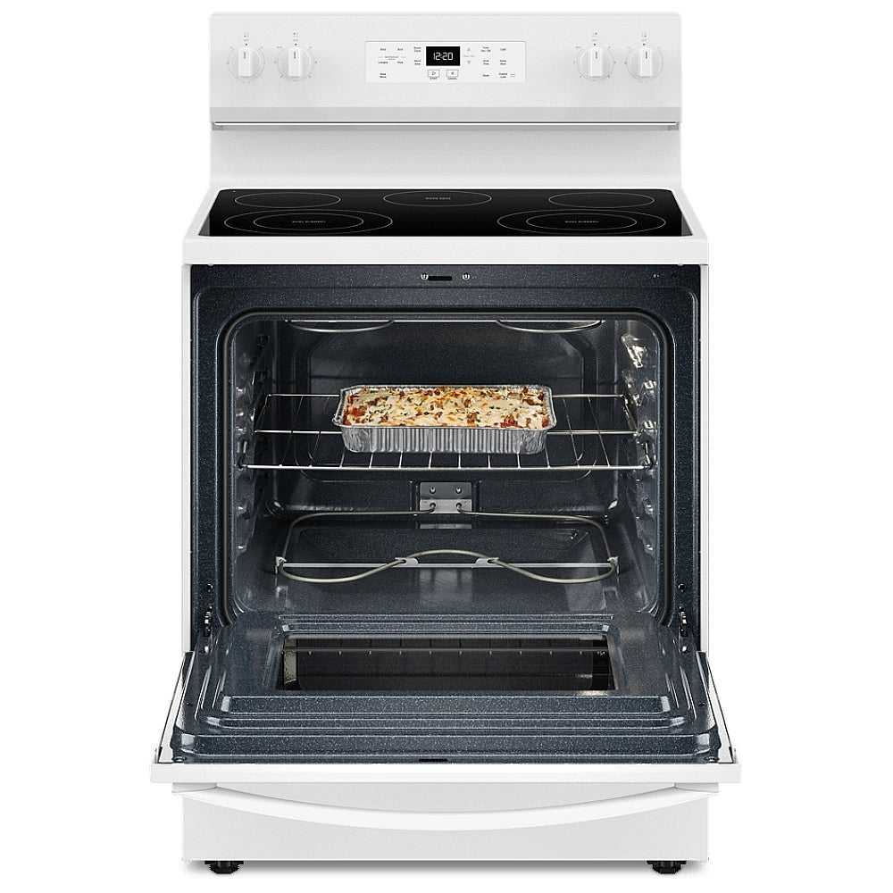 Whirlpool YWFES3330RW Electric Range, 5.3 cu. ft. Capacity, 30 inch Exterior Width, 5 Burners, Storage Drawer, Steam Clean, 3,000 W Highest Element, White colour, FlexHeat™ Elements