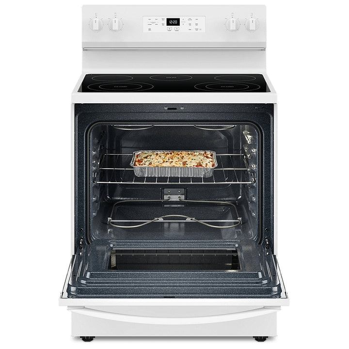 Whirlpool YWFES3330RW Electric Range, 5.3 cu. ft. Capacity, 30 inch Exterior Width, 5 Burners, Storage Drawer, Steam Clean, 3,000 W Highest Element, White colour, FlexHeat™ Elements