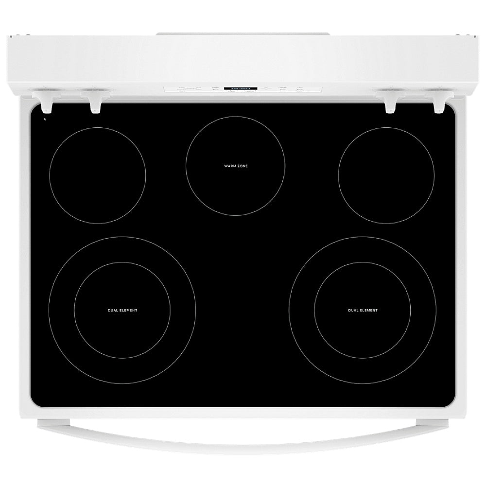 Whirlpool YWFES3330RW Electric Range, 5.3 cu. ft. Capacity, 30 inch Exterior Width, 5 Burners, Storage Drawer, Steam Clean, 3,000 W Highest Element, White colour, FlexHeat™ Elements