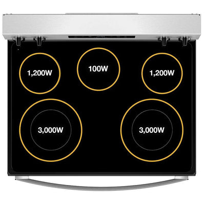 Whirlpool YWFES4530SW Electric Range, 5.3 cu. ft. Capacity, 30 inch Exterior Width, Convection, 5 Burners, Storage Drawer, Air Fry, Steam Clean