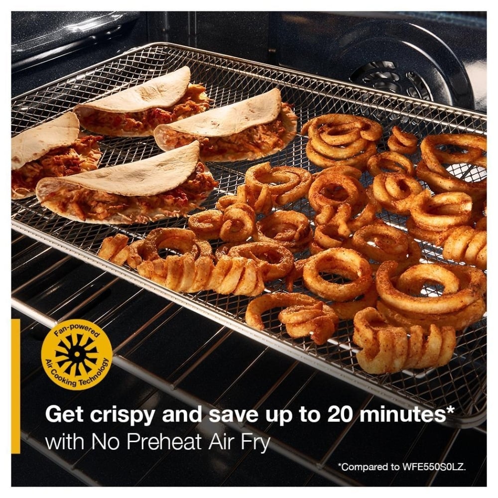 Whirlpool YWFES4530SW Electric Range, 30 inch Exterior Width, Convection, 5 Burners, Storage Drawer, Air Fry, 3,000 Watts Highest Burner Element, White colour, FlexHeat™ Elements