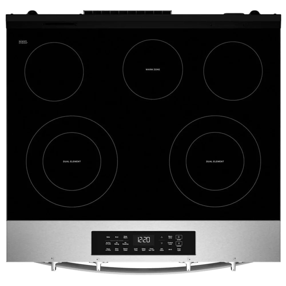Whirlpool YWSES4530TZ Whirlpool YWSES4530TZ Electric Range, 5.3 cu. ft. Capacity, 30 inch Exterior Width, 5 Burners, Storage Drawer, Air Fry, Steam Clean, 3,000 W Highest Element, Fingerprint Resistant Stainless Steel colour, FlexHeat™ Elements