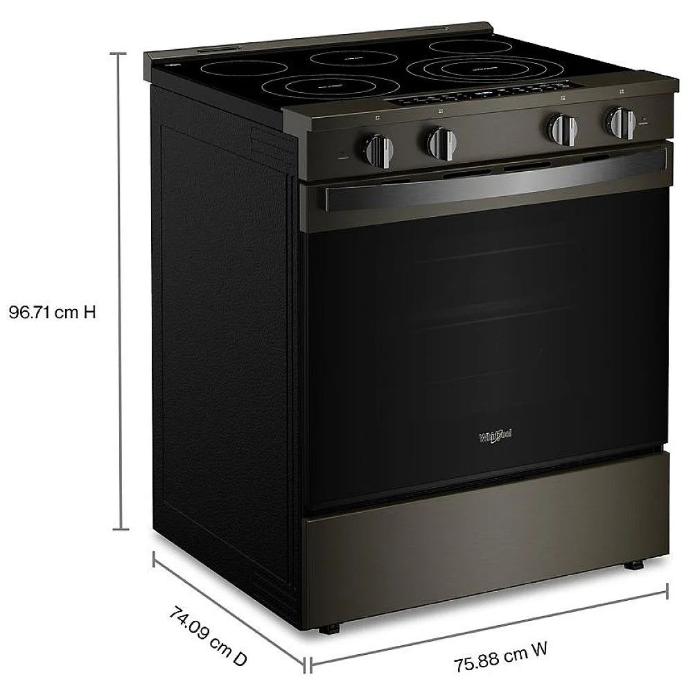 Whirlpool YWSES7530RV Electric Range, 5.3 cu. ft. Capacity, 30 inch Exterior Width, True Convection, Storage Drawer, Yes, Steam & Self Clean, Black Stainless Steel colour