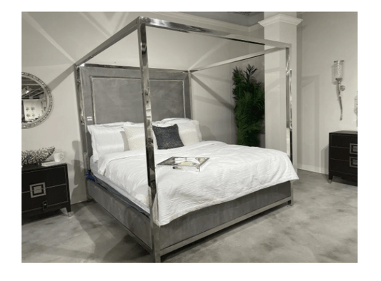 ALTON GY-BED-8544Q  bed E-GREY VELVET with Pillar Queen n King