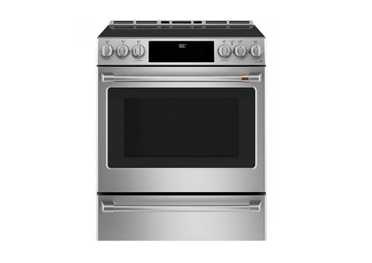 Cafe CCHS900P2MS1 Induction Range, 5.7 cu. ft. Capacity, 30 inch Exterior Width, Self Clean, True Convection, 5 Burners, Warming Drawer, Air Fry, 3,700 Watts Highest Burner Element, Stainless Steel colour Telescopic Gliding Extension Rack, True European C