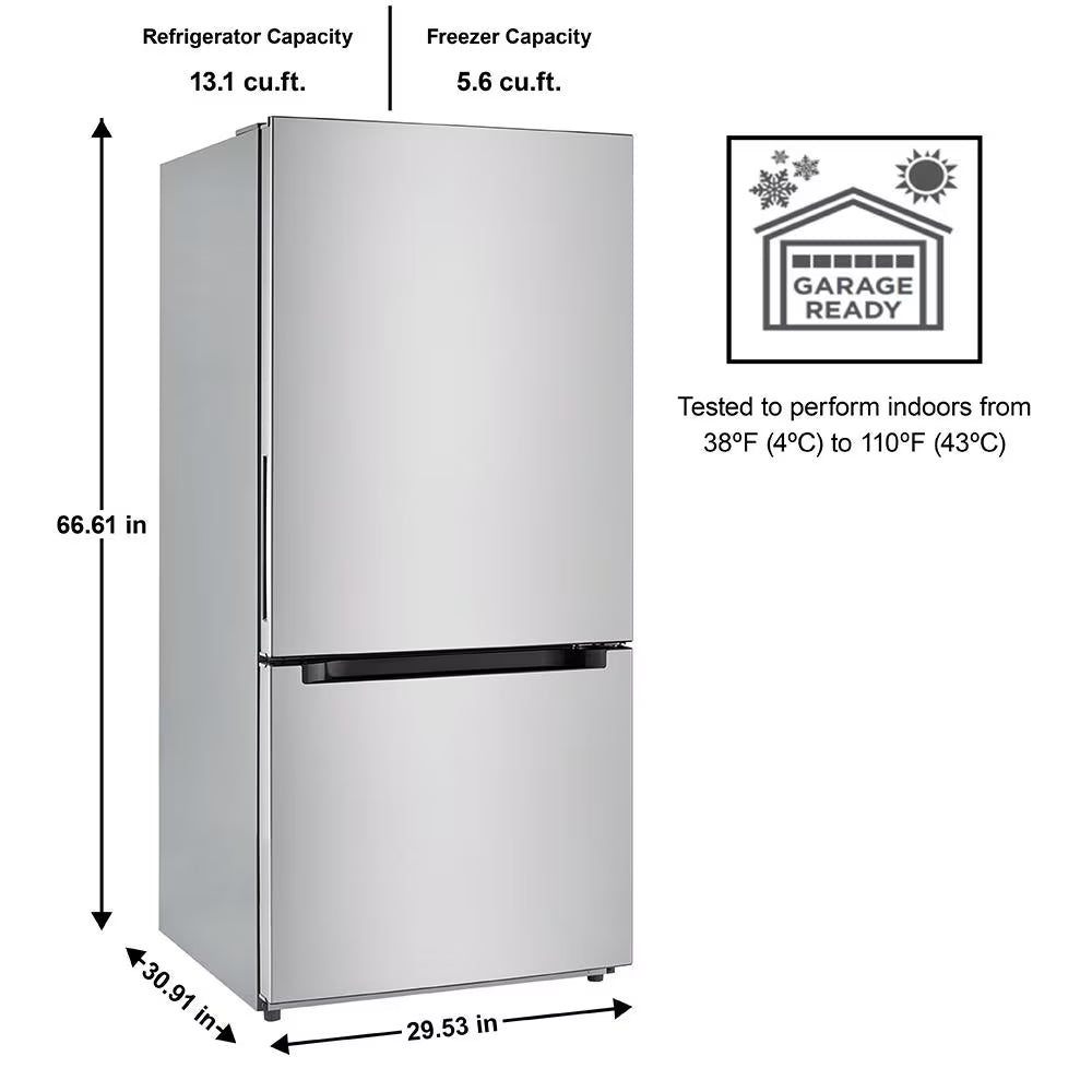 Vissani 18.7 cu. ft. Stainless Steel Bottom Freezer Refrigerator with 2 Adjustable Glass Shelves & 2 Drawers- ENERGY STAR® Model # MDBF18SS