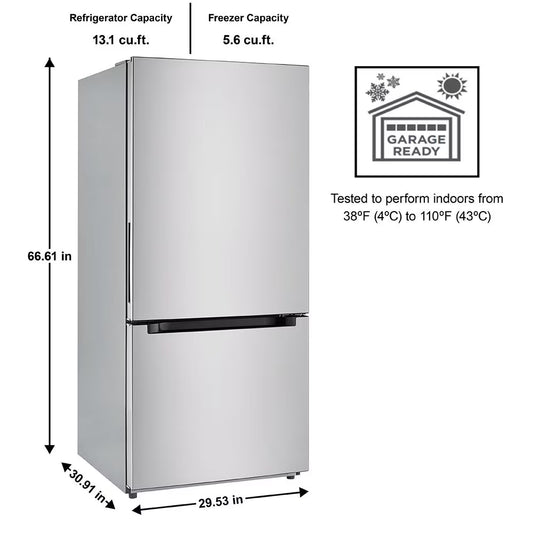 Vissani 18.7 cu. ft. Stainless Steel Bottom Freezer Refrigerator with 2 Adjustable Glass Shelves & 2 Drawers- ENERGY STAR® Model # MDBF18SS